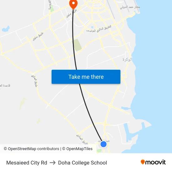 Mesaieed City Rd to Doha College School map