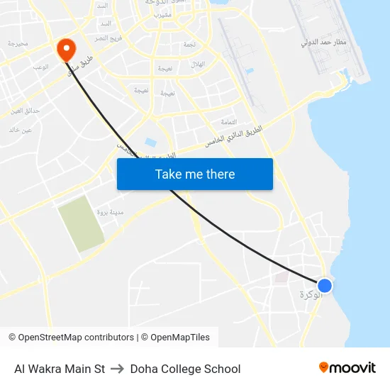 Al Wakra Main St to Doha College School map