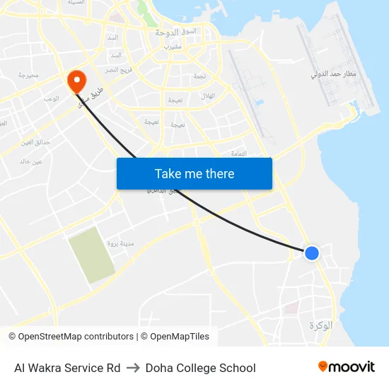 Al Wakra Service Rd to Doha College School map