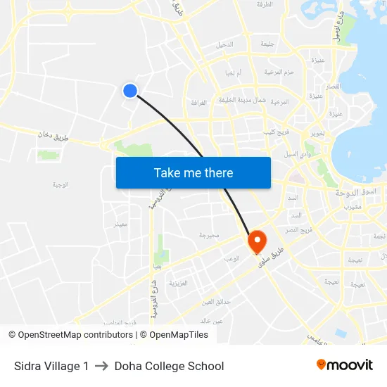 Sidra Village 1 to Doha College School map