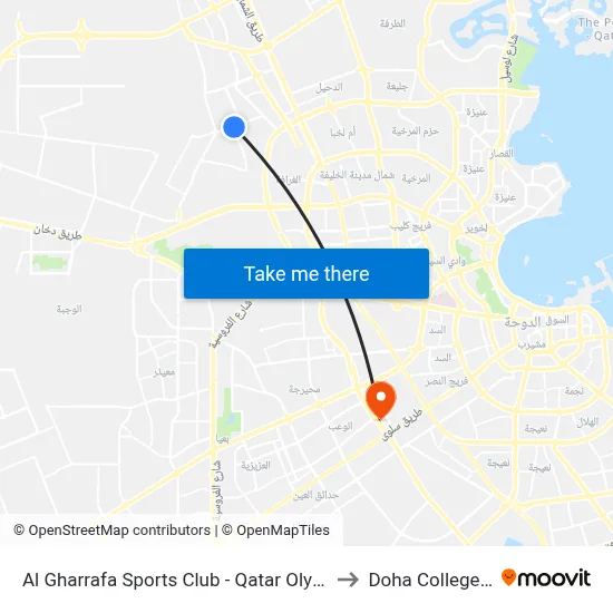 Al Gharrafa Sports Club - Qatar Olympic Committee to Doha College School map