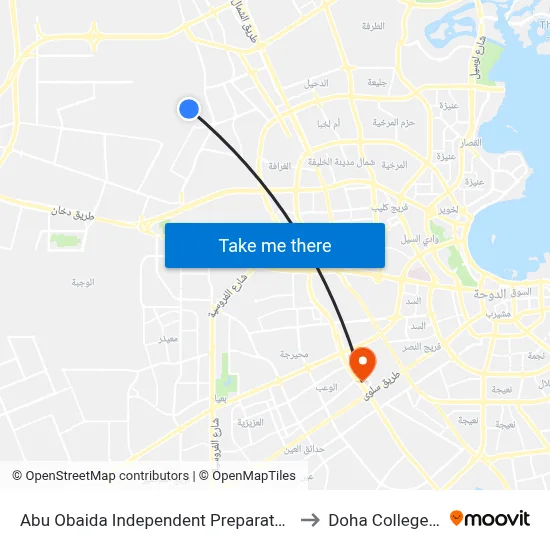 Abu Obaida Independent Preparatory Boys School to Doha College School map