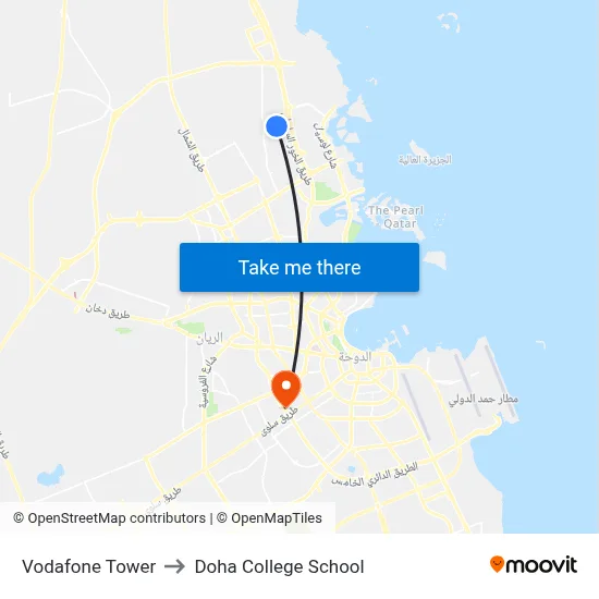 Vodafone Tower to Doha College School map