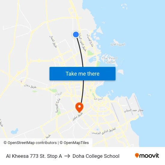Al Kheesa 773 Street Stop A to Doha College School map