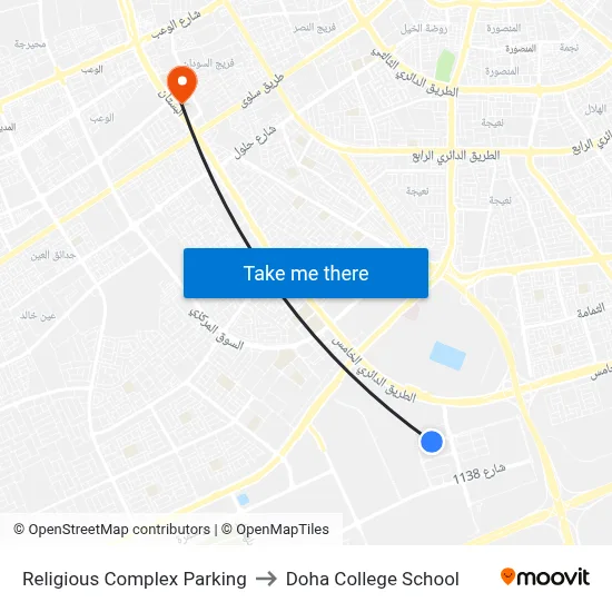 Religious Complex Parking to Doha College School map