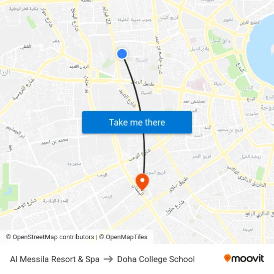 Al Messila Resort & Spa to Doha College School map