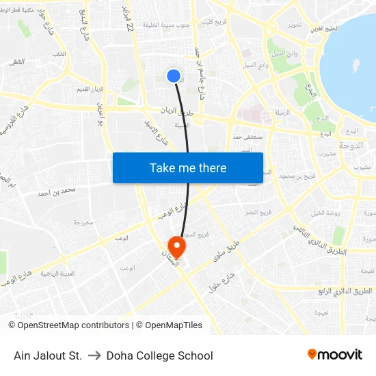Ain Jalout St. to Doha College School map