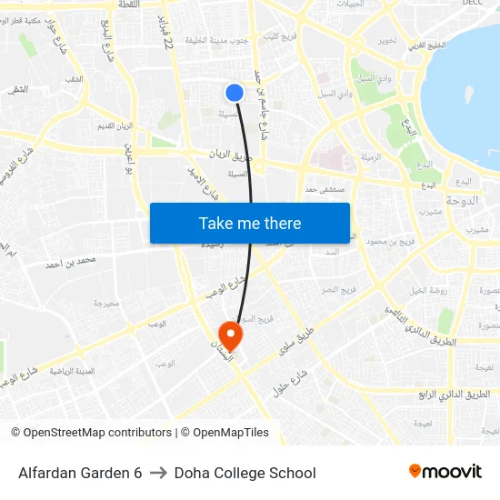 Alfardan Garden 6 to Doha College School map
