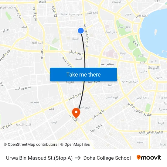 Urwa Bin Masoud Street (Stop-A) to Doha College School map