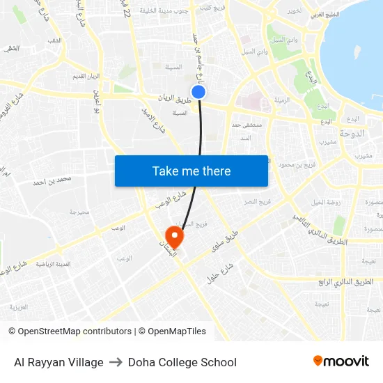 Al Rayyan Village to Doha College School map