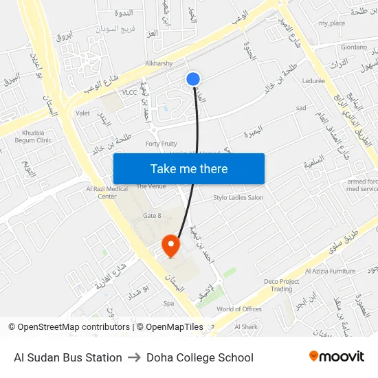 Al Sudan Bus Station to Doha College School map
