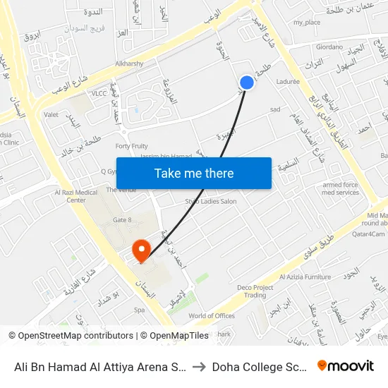 Ali Bn Hamad Al Attiya Arena Stop 2 to Doha College School map