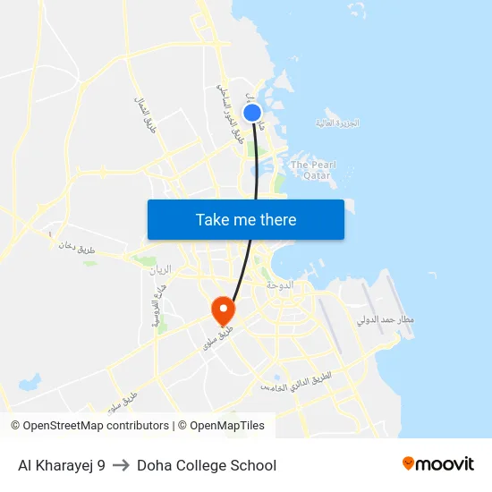 Al Kharayej 9 to Doha College School map
