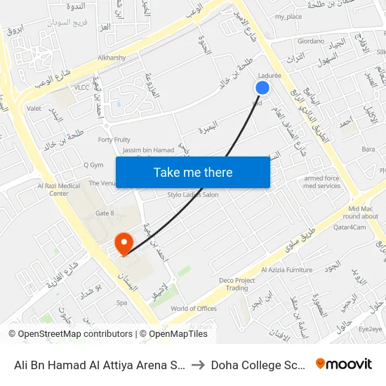 Ali Bn Hamad Al Attiya Arena Stop 4 to Doha College School map