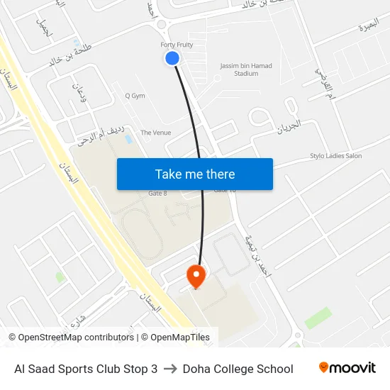 Al Saad Sports Club Stop 3 to Doha College School map
