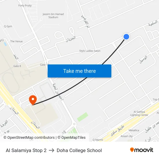 Al Salamiya Stop 2 to Doha College School map