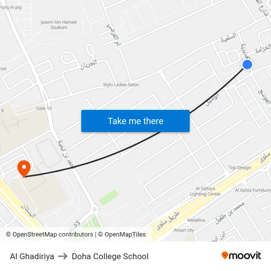Al Ghadiriya to Doha College School map