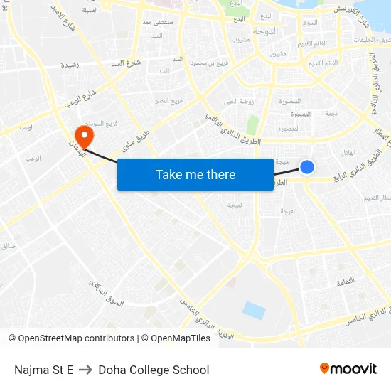 Najma Street E to Doha College School map