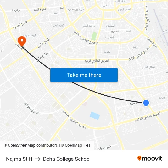 Najma St H to Doha College School map