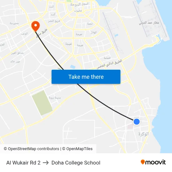 Al Wukair Rd 2 to Doha College School map