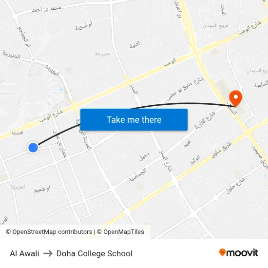 Al Awali to Doha College School map