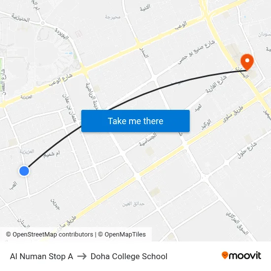 Al Numan Stop A to Doha College School map