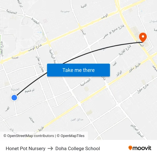 Honet Pot Nursery to Doha College School map