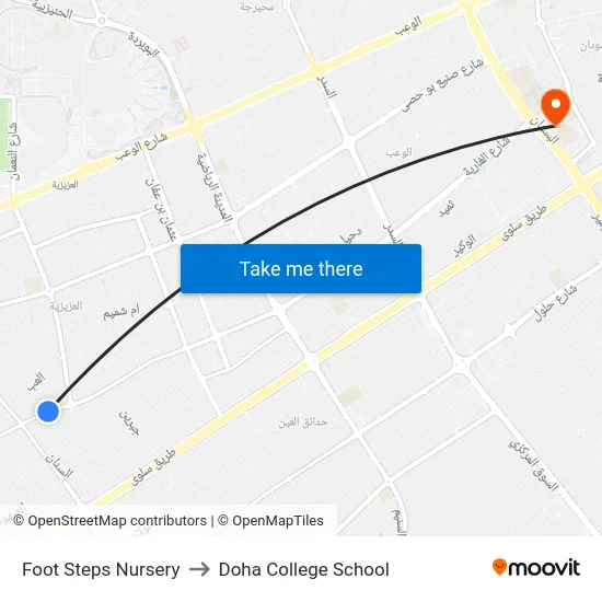 Foot Steps Nursery to Doha College School map