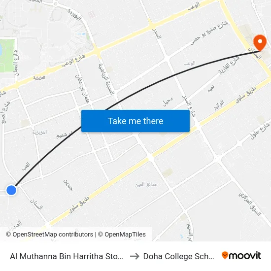 Al Muthanna Bin Harritha Stop B to Doha College School map