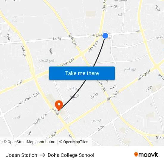 Joaan Station to Doha College School map