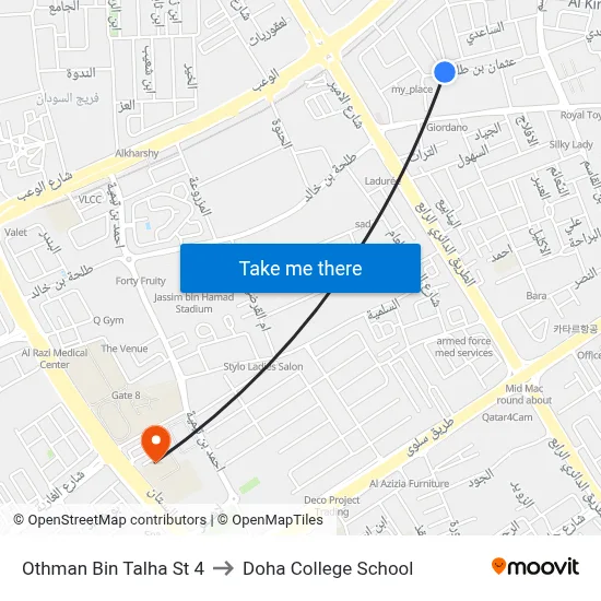 Othman Bin Talha St 4 to Doha College School map
