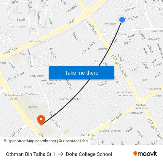 Othman Bin Talha St 1 to Doha College School map