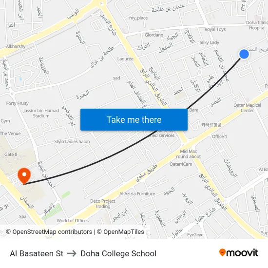 Al Basateen St to Doha College School map