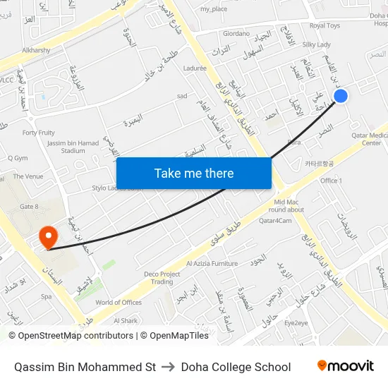 Qassim Bin Mohammed St to Doha College School map