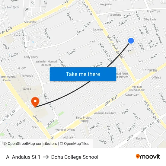 Al Andalus St 1 to Doha College School map