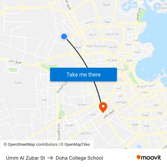 Umm Al Zubar St to Doha College School map