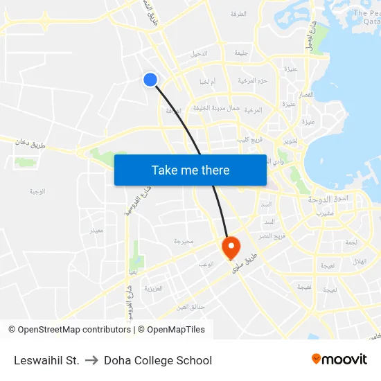 Leswaihil St. to Doha College School map