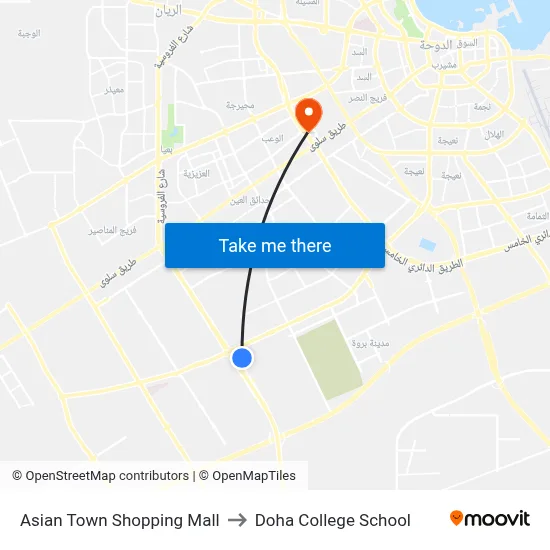 Asian Town Shopping Mall to Doha College School map