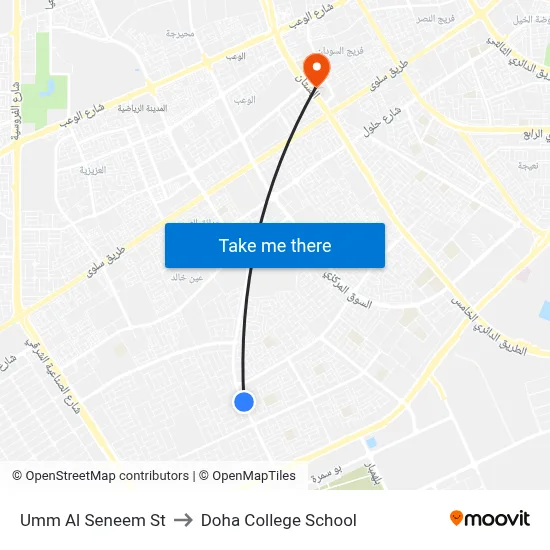 Umm Al Seneem Street to Doha College School map