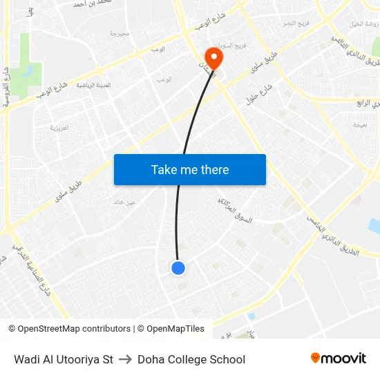 Wadi Al Utooriya St to Doha College School map
