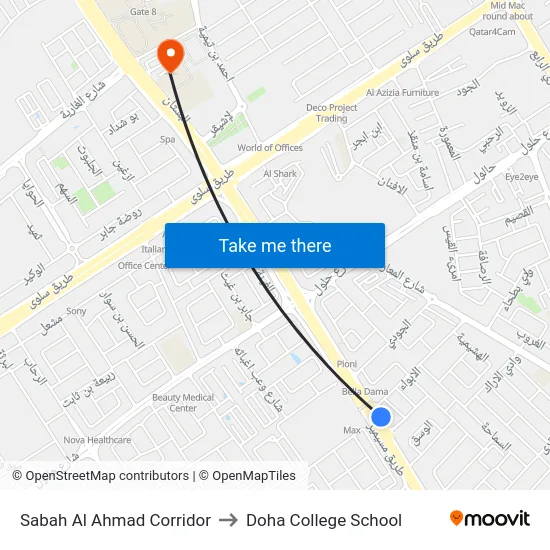 Sabah Al Ahmad Corridor to Doha College School map