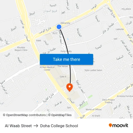 Al Waab Street to Doha College School map