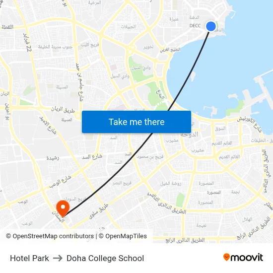 Hotel Park to Doha College School map