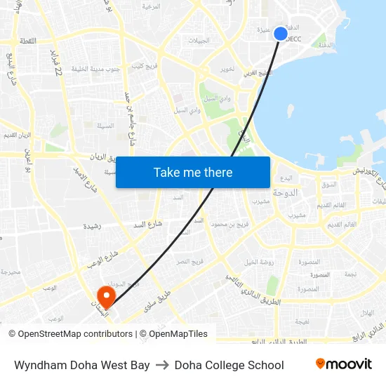 Wyndham Doha West Bay to Doha College School map