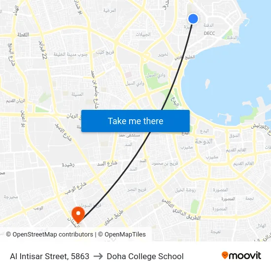 Al Intisar Street, 5863 to Doha College School map