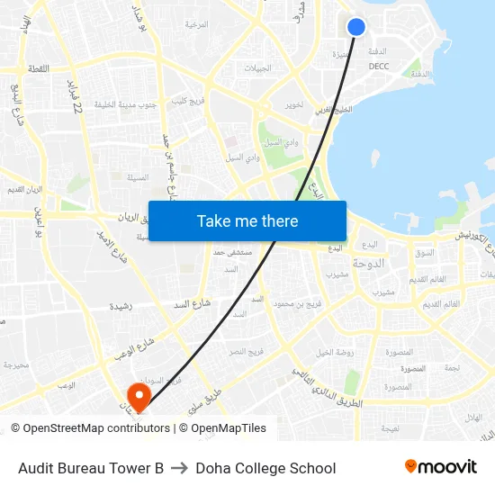 Audit Bureau Tower B to Doha College School map