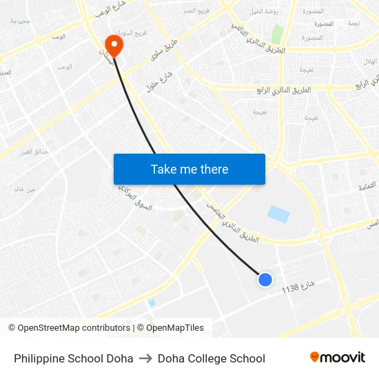 Philippine School Doha to Doha College School map