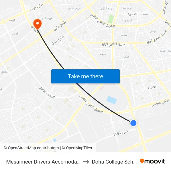 Mesaimeer Drivers Accomodation to Doha College School map