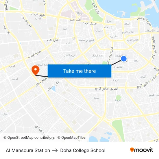 Al Mansoura Station to Doha College School map