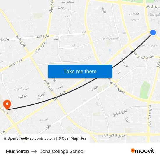 Musheireb to Doha College School map